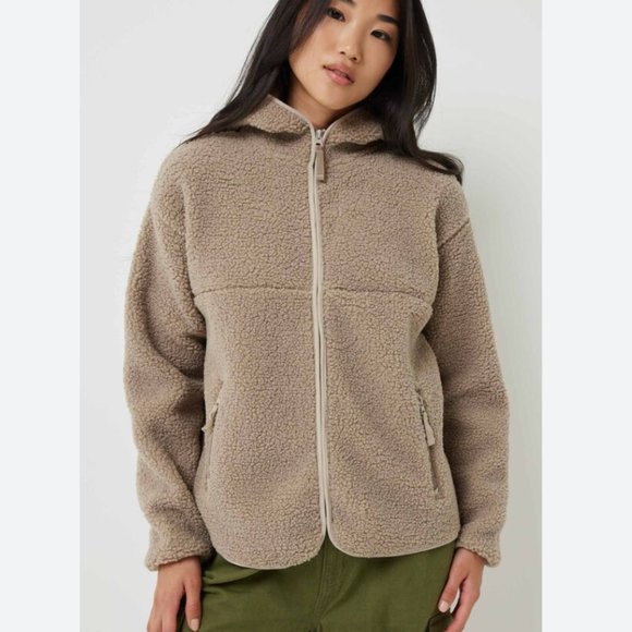 Ardene - Sherpa Zip-Up Hoodie - Taupe - Small - Picture 1 of 6